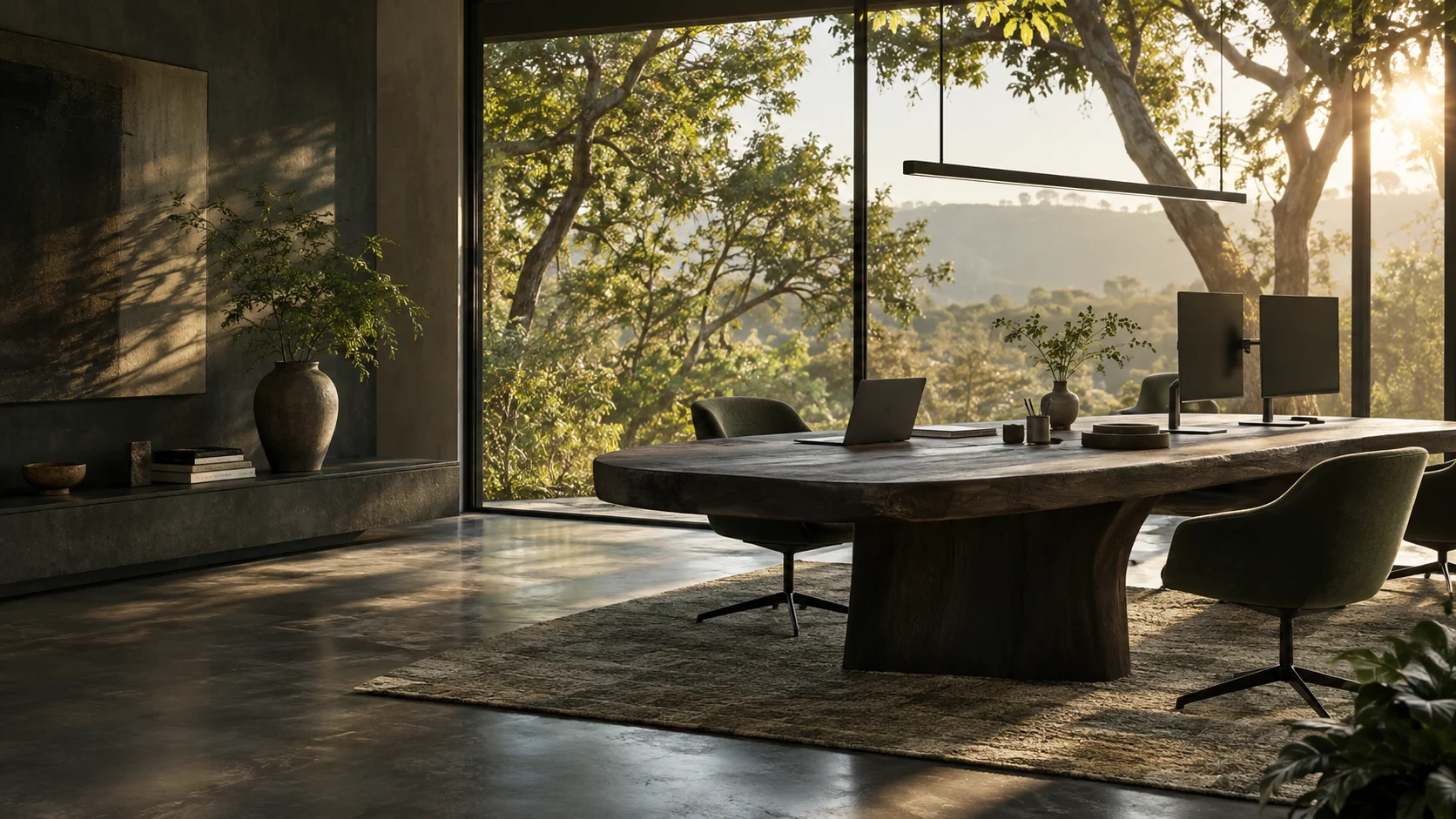 Illustrative technology workspace in warm natural light